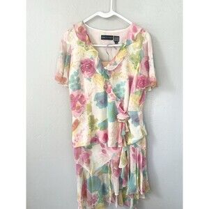 DANA BUCHMAN FLORAL SILK 2 PC OUTFIT Skirt Wrap Shirt Fairy 6 8 New Y2K Vintage